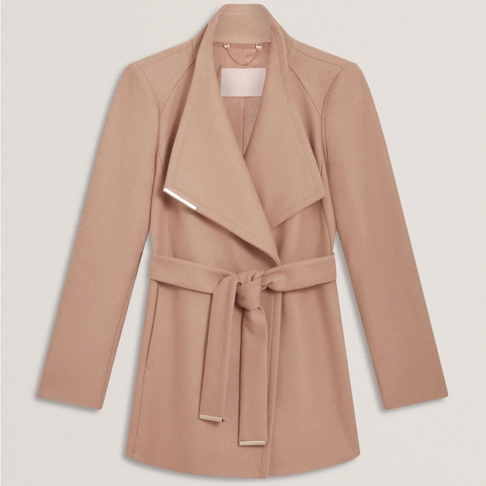 Ted Baker Tan Wrap Belted Coat with Gold Accents